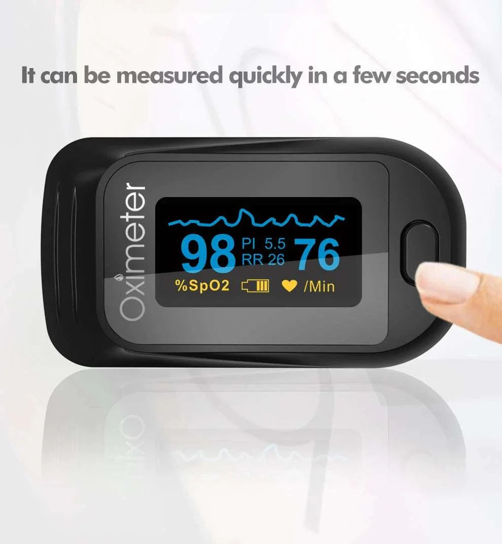 KIUZOU Finger Pulse Oximeter with bright OLED display showing SpO2 and pulse rate, one-button operation for quick, accurate health monitoring