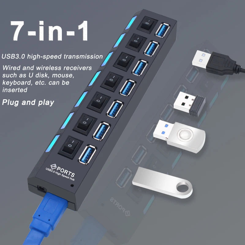 USB Hub 3.0/2.0 Multi-Port Splitter