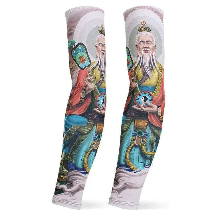 Colorful outdoor arm sleeves with detailed artistic design for UV protection and tattoo covering