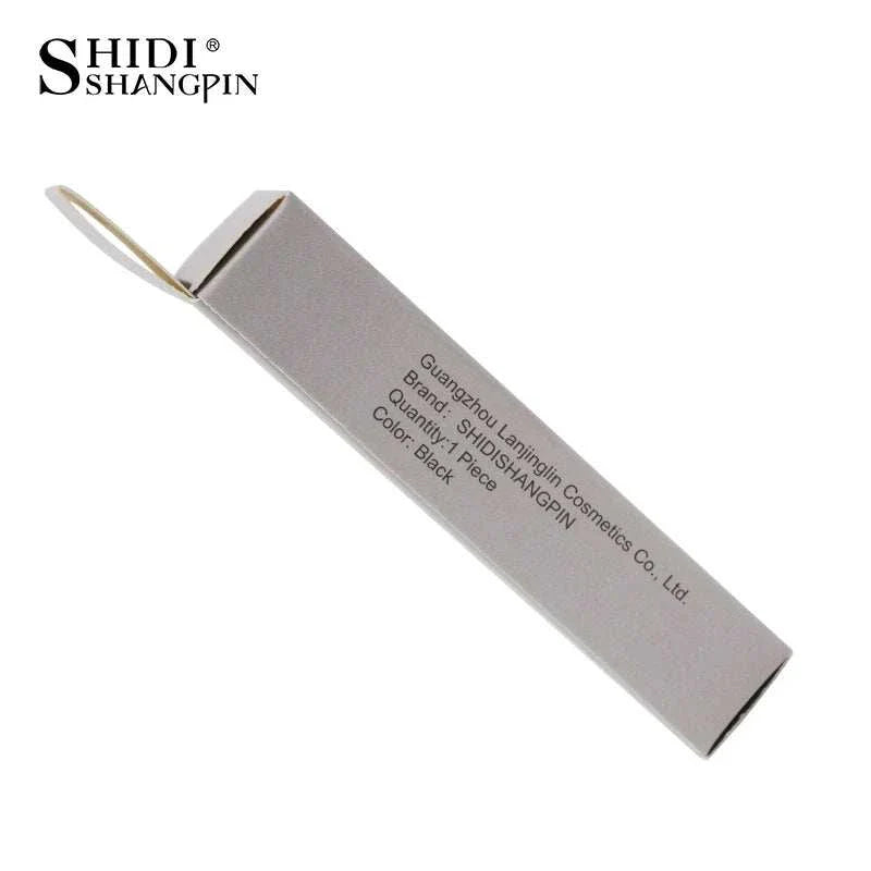 White rectangular packaging box for Shidi Shangpin Glitter Eyeshadow Palette in black color.