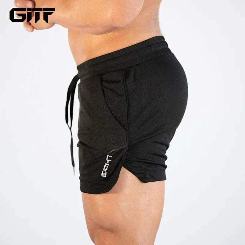 Men’s Gym Training Shorts in black with elastic waistband and drawstring, designed for comfort and performance during workouts