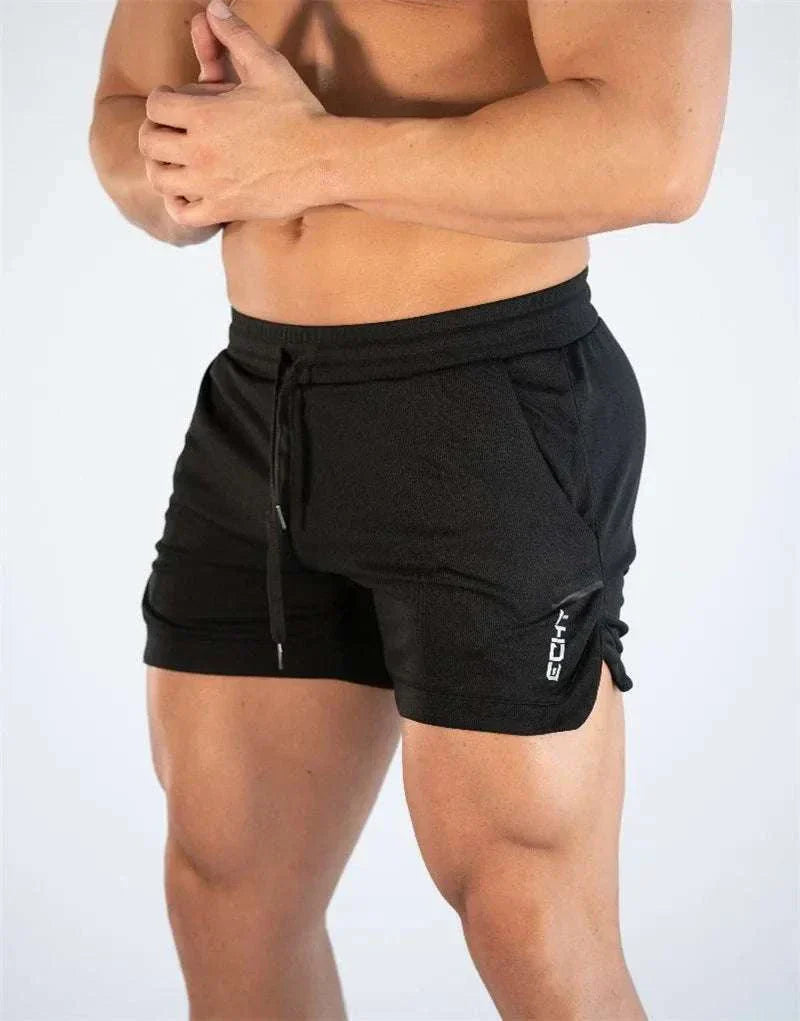 Men’s Gym Training Shorts in black with elastic waistband and drawstring, designed for comfort and performance during workouts