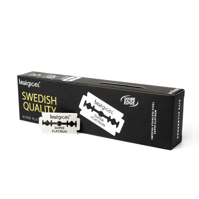 Box of Malgicol Swedish Quality double edge razor blades made of stainless steel for shaving and grooming