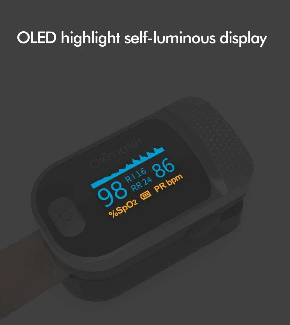 KIUZOU Finger Pulse Oximeter with bright OLED display showing SPO2 and pulse rate readings