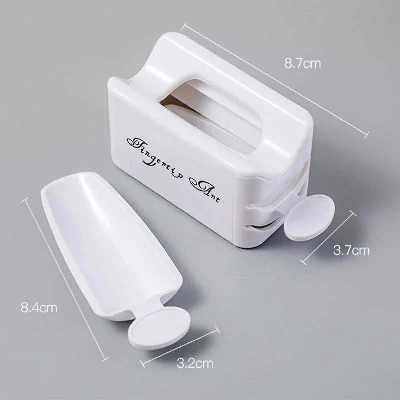 Compact white double-layer storage container with scoop for nail art glitter and rhinestone recycling, measuring 8.7cm by 3.7cm.