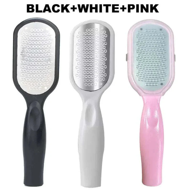 Set of three Foot File Professional Rasp callus removers with black, white, and pink ergonomic handles for smooth feet care