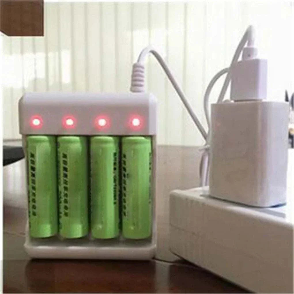 High-speed USB rechargeable battery charger with 4-slot capacity and LED indicators charging AA/AAA batteries