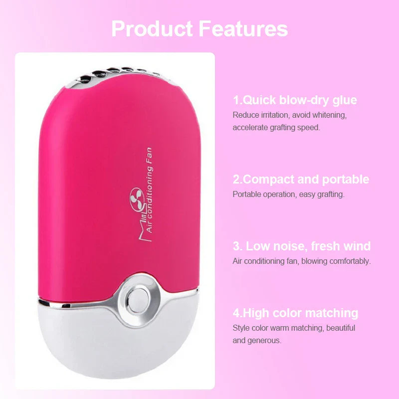 USB Mini Eyelash Fan pink quick-dry lash extension tool compact portable low noise
