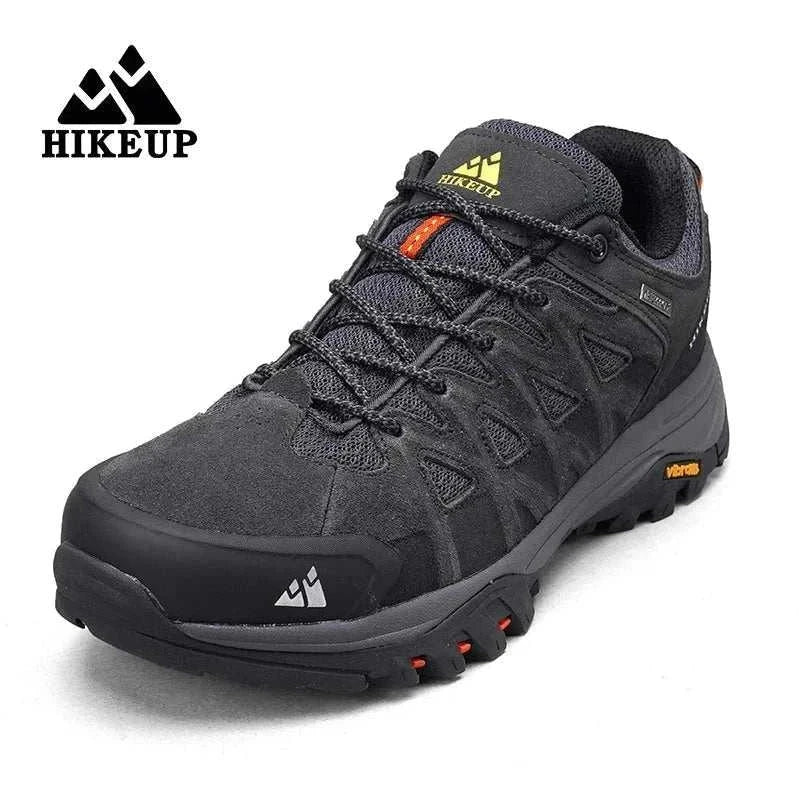 HIKEUP Men's Hiking Shoes in black with durable construction, breathable mesh, and high-traction soles for all-terrain outdoor use