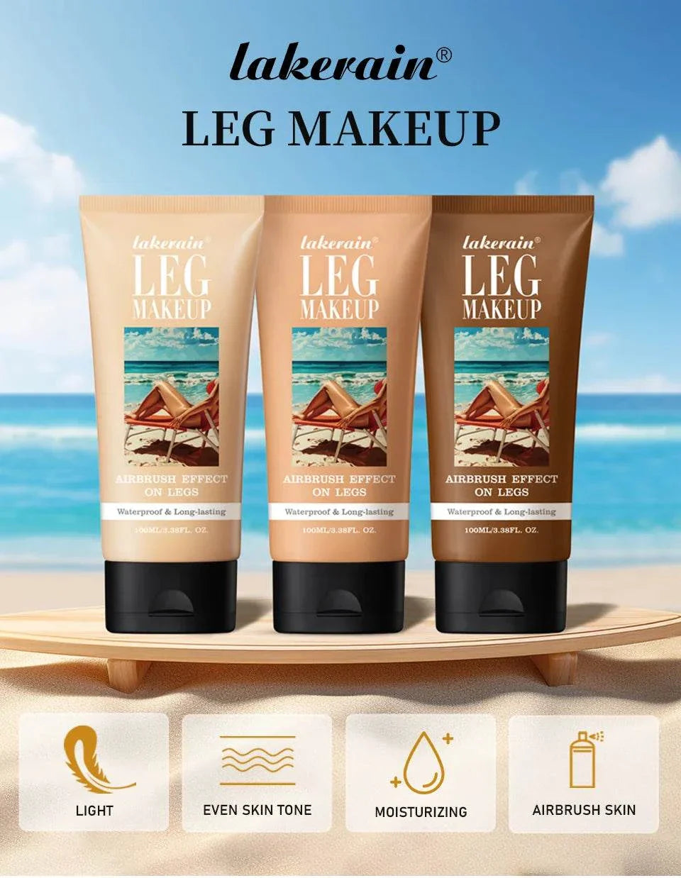 100ml leg makeup waterproof concealer for even skin tone with moisturizing airbrush effect in wheat tan brown shade