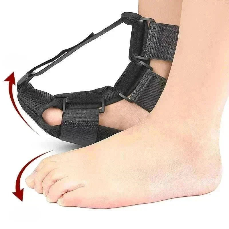 Night splint for plantar fasciitis worn on foot with adjustable straps for overnight heel and arch support