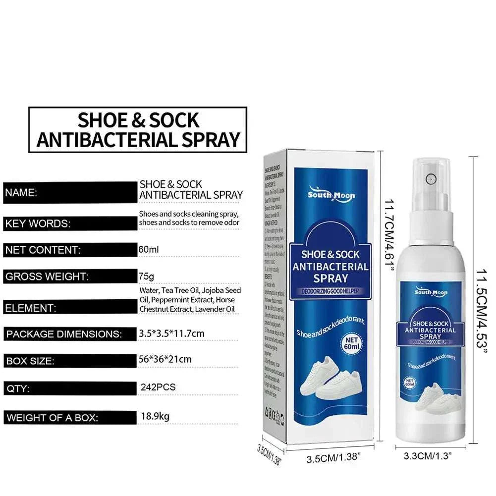 60ml antibacterial shoe and foot odor spray bottle and packaging for odor removal and freshness maintenance