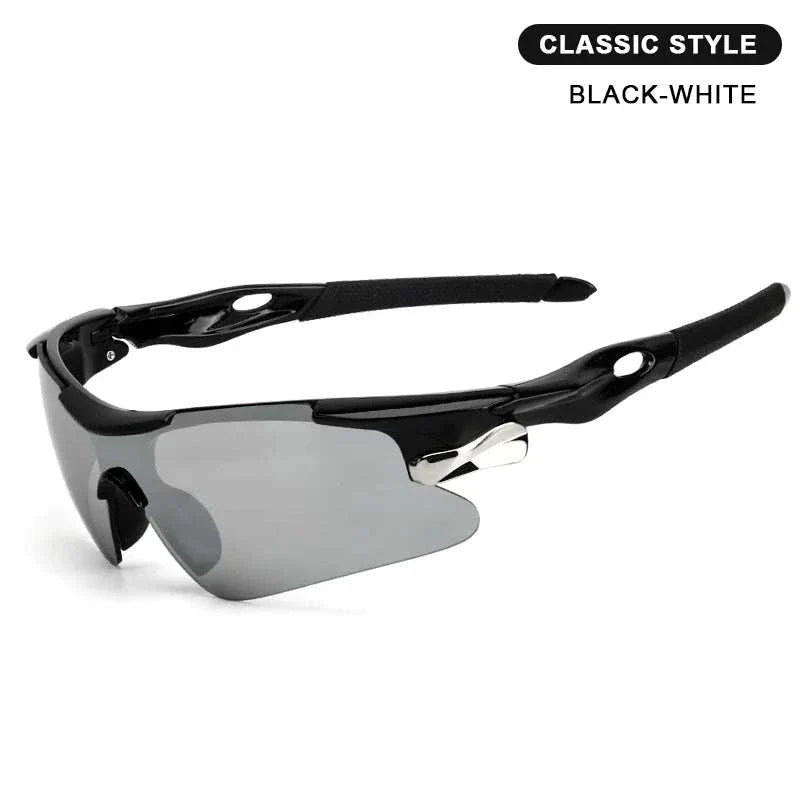 RIDERACE Sports Men Sunglasses black and white cycling eyewear with UV400 protection and aerodynamic design
