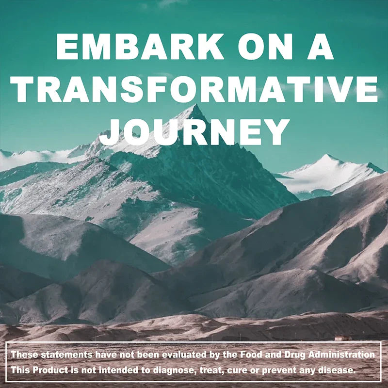 Mountain landscape background with text "Embark on a transformative journey" promoting Shilajit supplement for brain, focus, memory, and immune health.