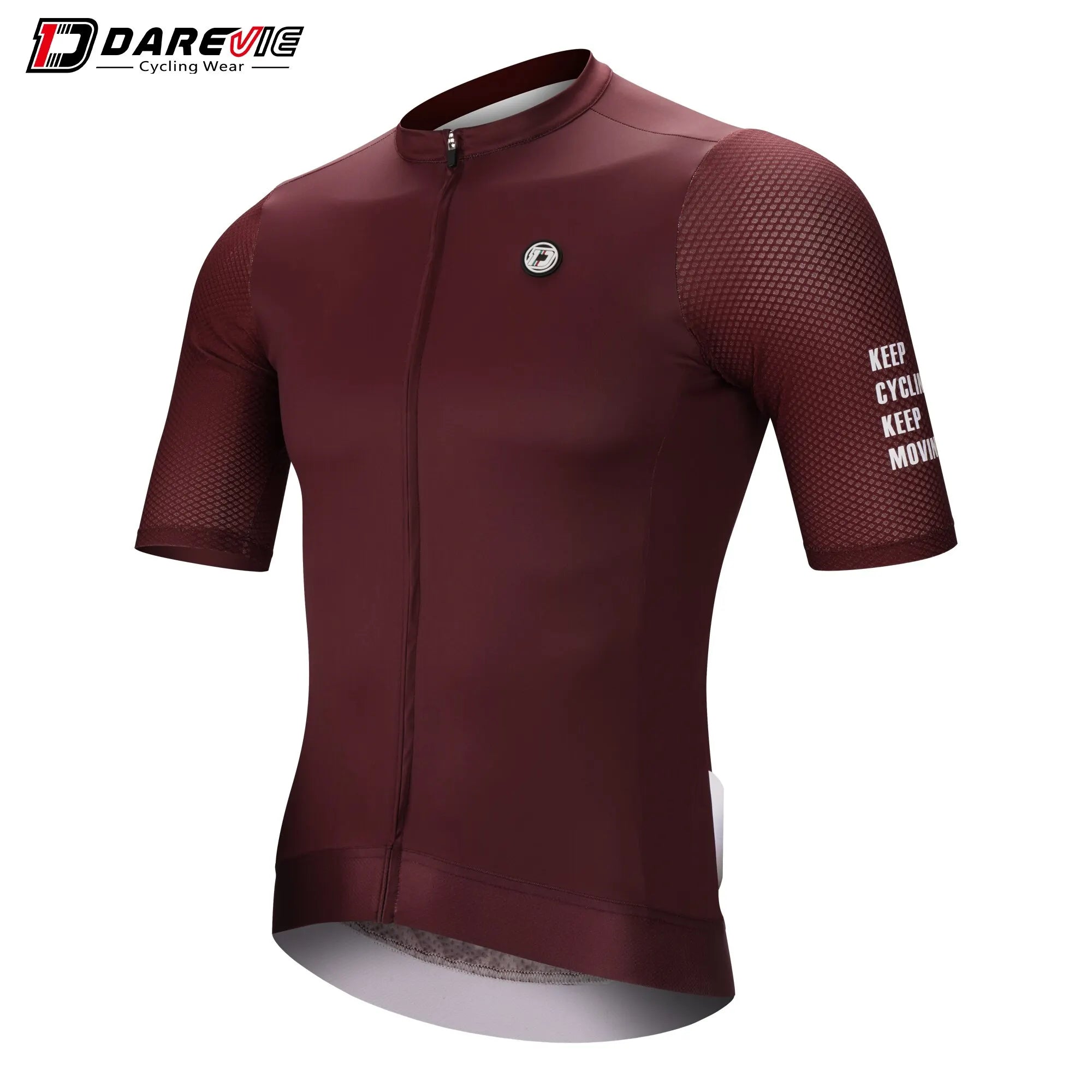 DAREVIE Cycling Jersey men's breathable maroon slim fit bike shirt with full zipper and SPF 50 protection