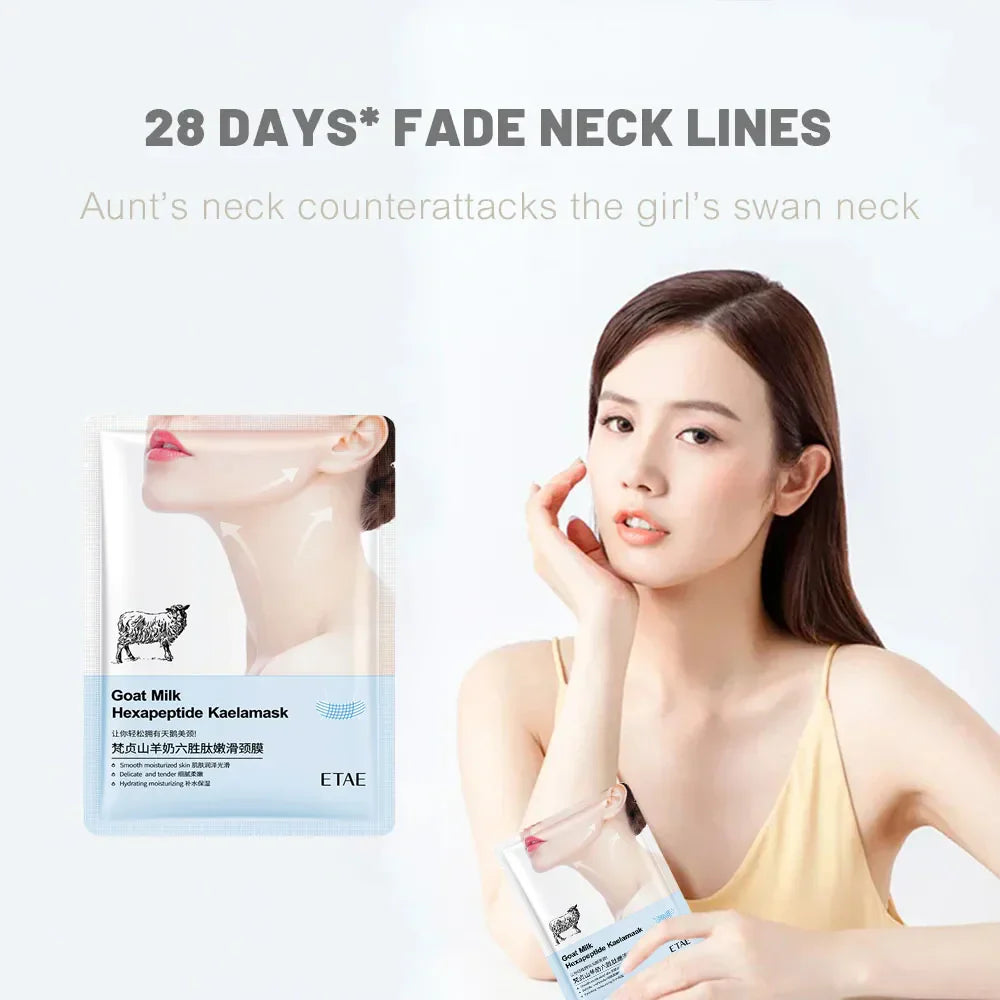 Goat Milk Six Peptides Neck Mask for collagen boosting, firming, and moisturizing neck skin with peptide-rich formula