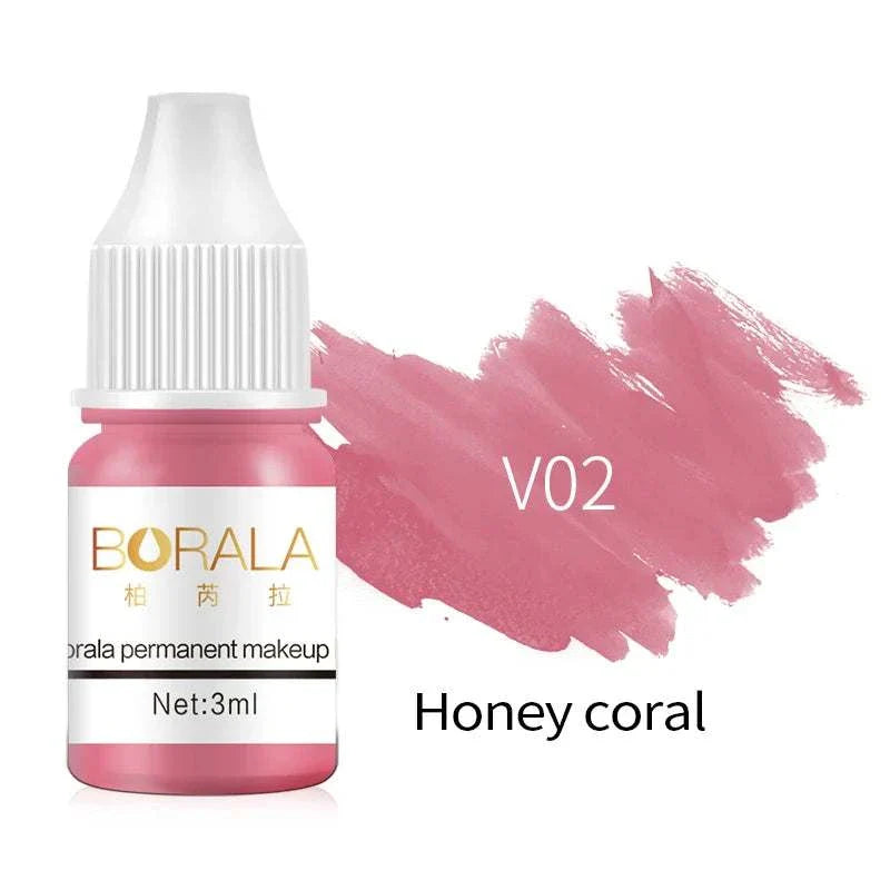 Borala 26 Colors 3ML permanent makeup pigment bottle in Honey Coral shade V02 with color swatch