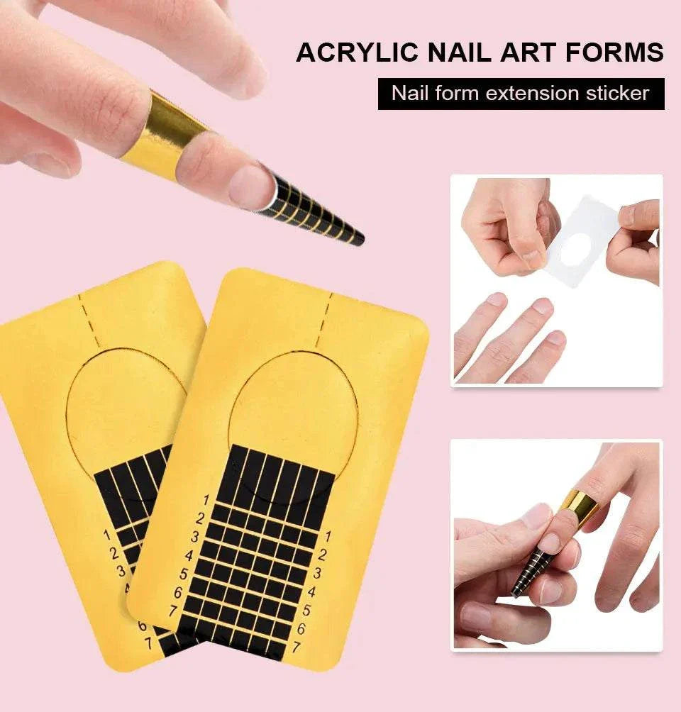 Acrylic nail art form extension stickers for precise nail shaping and sculpting in nail acrylic powder and liquid monomer kit