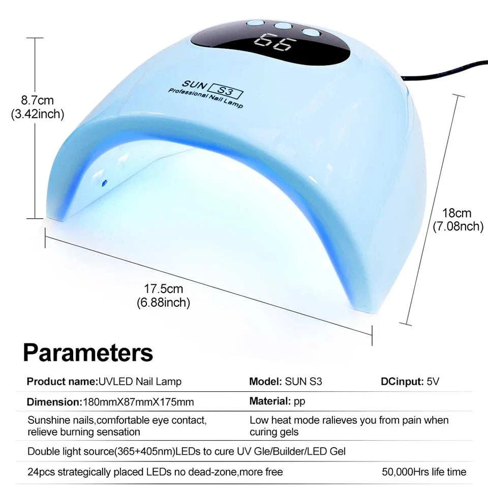 88W LED UV Nail Lamp with LED display, motion sensor, and low heat mode for fast gel polish curing at home or salon