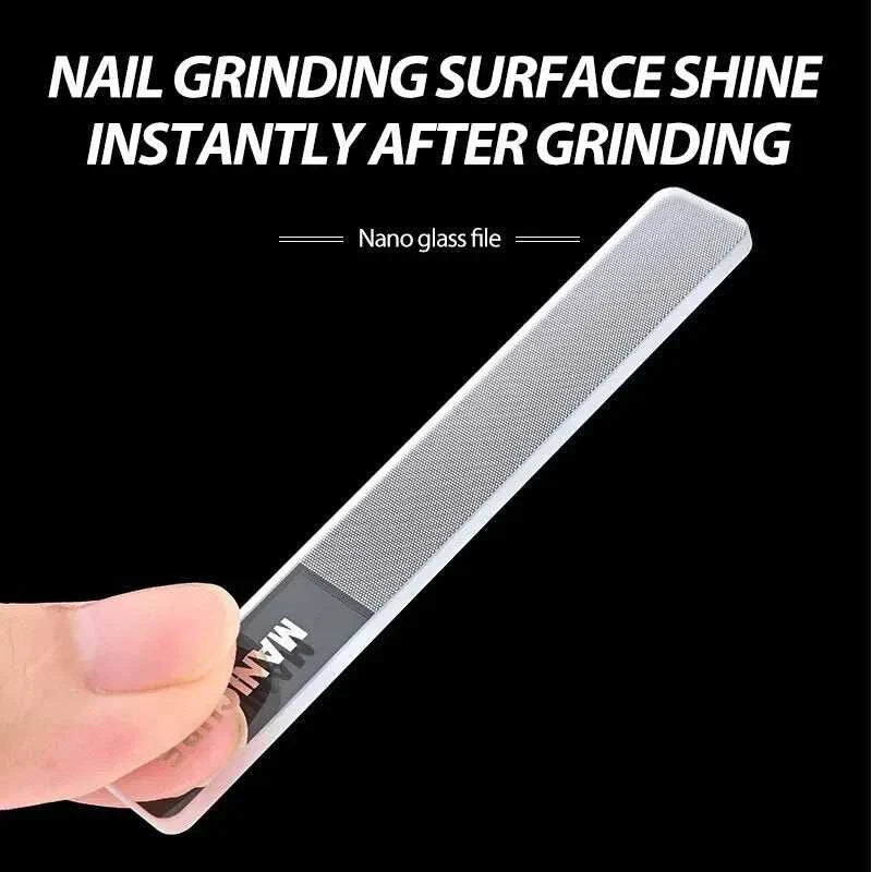 Compact stainless steel nail clipper set with ergonomic grip and nano glass file for smooth nail trimming and polishing.