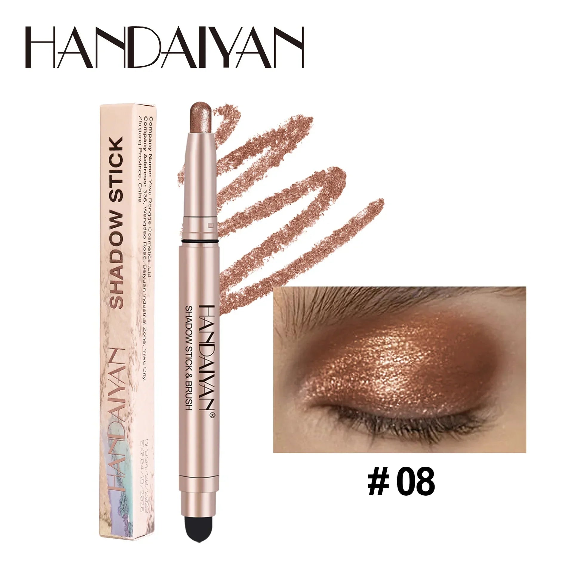 Handaiyan Highlighting Eye Shadow Stick in shimmering bronze shade with smooth blendable texture for radiant eye looks