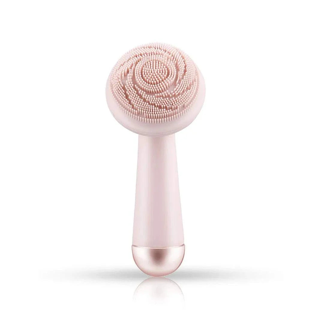 Electric silicone facial brush with soft bristles and ergonomic handle for deep pore cleansing and vibration massage.