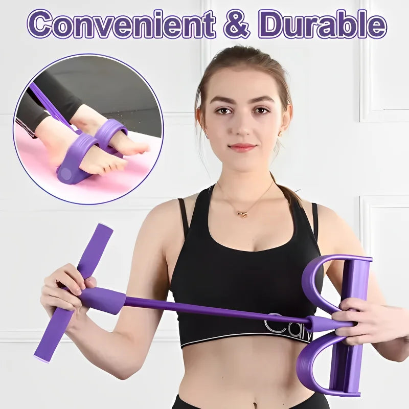 Four-Tube Pedal Tensioner purple elastic fitness band for home workouts with ergonomic pedals and anti-slip handles