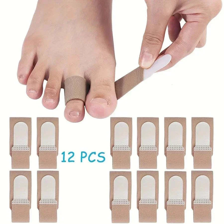 Reusable Hammer Toe Straightener applied on toe with pack of 12 pieces for correcting toe alignment and relieving pain