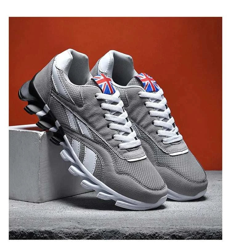 2025 New Men's & Women's running shoes in grey with breathable mesh, cushioned insole, anti-slip sole, and unisex design.