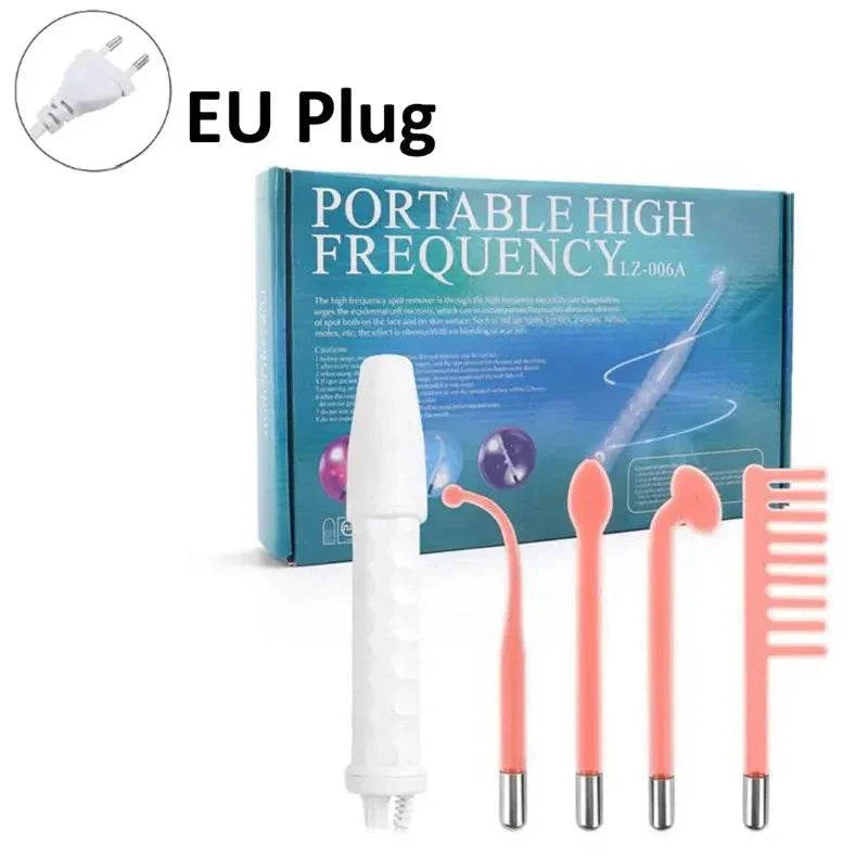 4-in-1 handheld electric facial therapy wand with interchangeable electrodes for skin and scalp care, EU plug included