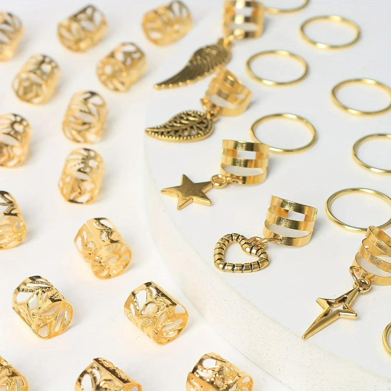 45pcs gold alloy braid hair rings with boho charms for dreadlocks and braids