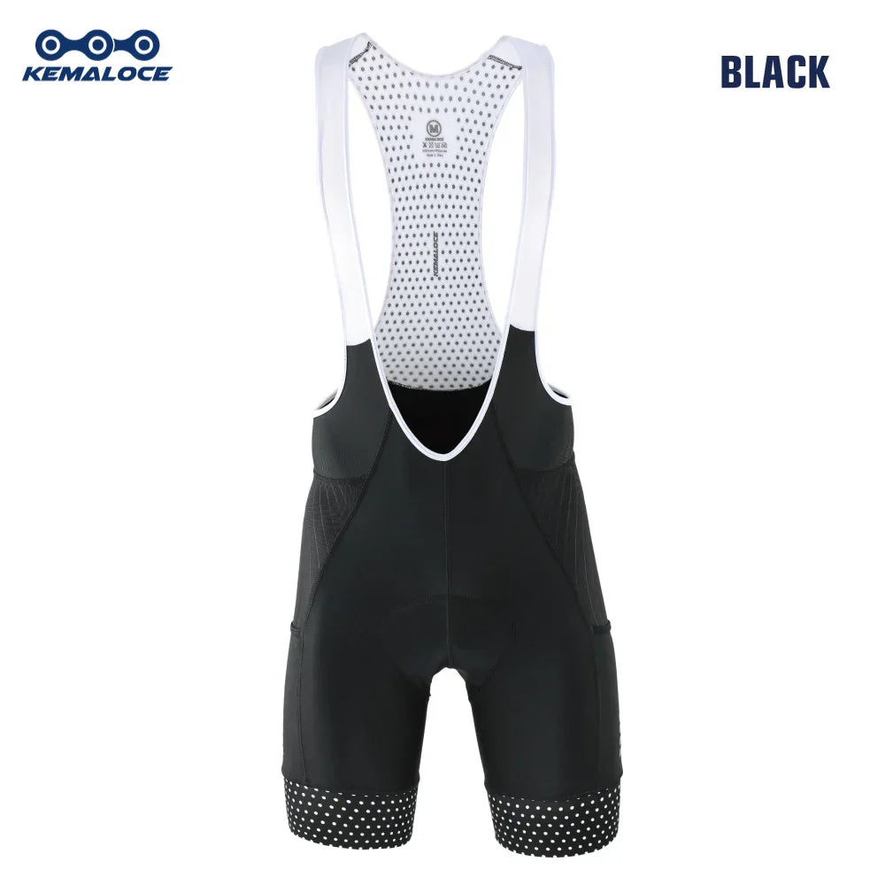 KEMALOCE men’s cycling bib shorts in black with breathable mesh and 5D gel padding for comfort and performance