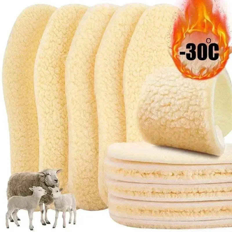 Natural lamb fleece insoles providing warm, cushioned, moisture-wicking comfort with trim-to-fit design for cold weather.