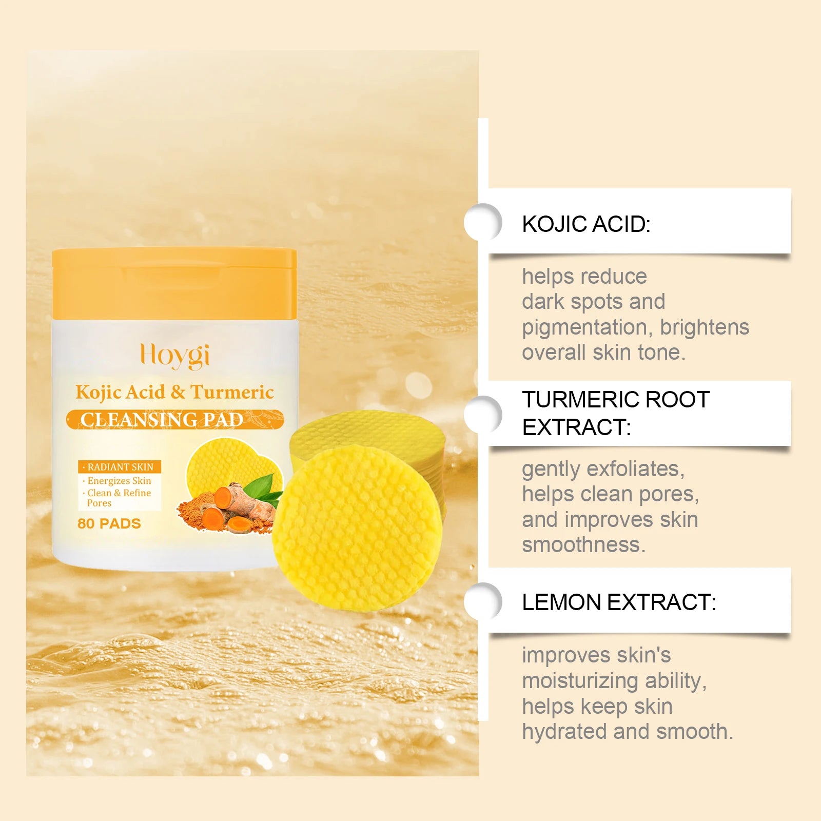 Turmeric Kojic Acid Cleansing Pads – Brighten, Exfoliate & Renew Skin