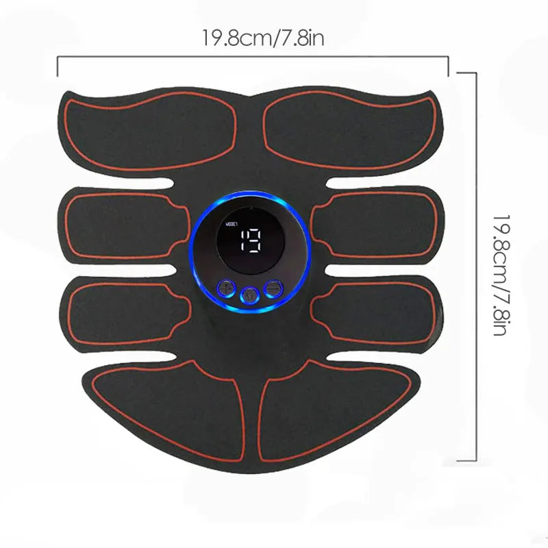 USB rechargeable abdominal muscle massage EMS device with training patches for toning and strengthening muscles