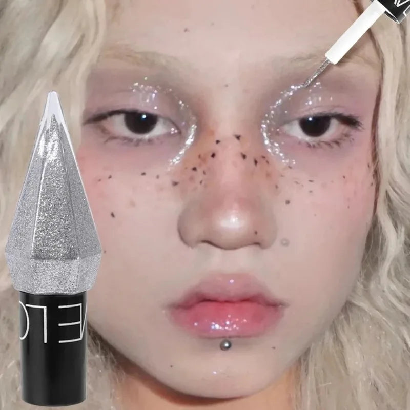 Diamond Shiny Eye Liners waterproof silver glitter applied on eyelids for glamorous eye makeup look