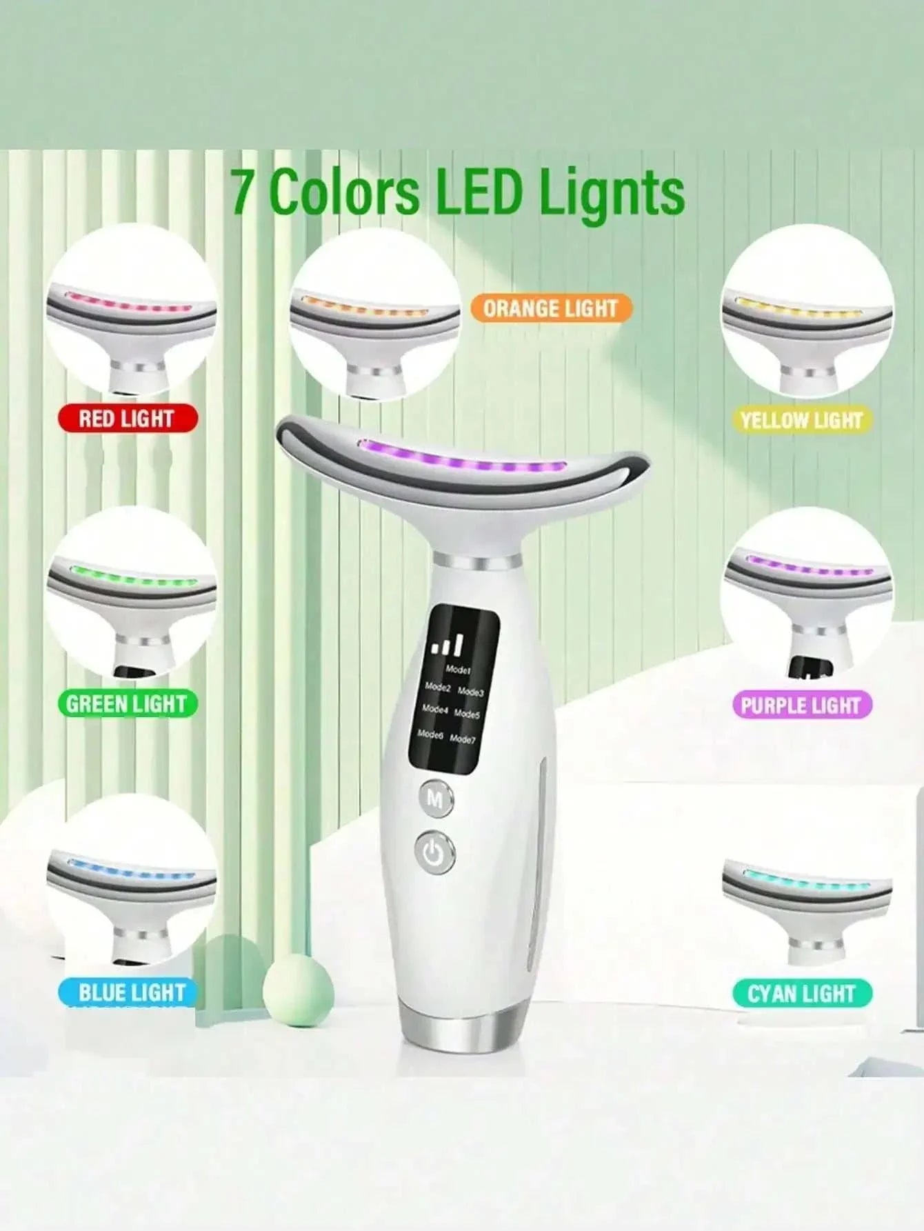 Colour Light Face & Neck Beauty Instrument with 7 LED color light modes and ergonomic grip for skin rejuvenation and anti-aging treatment