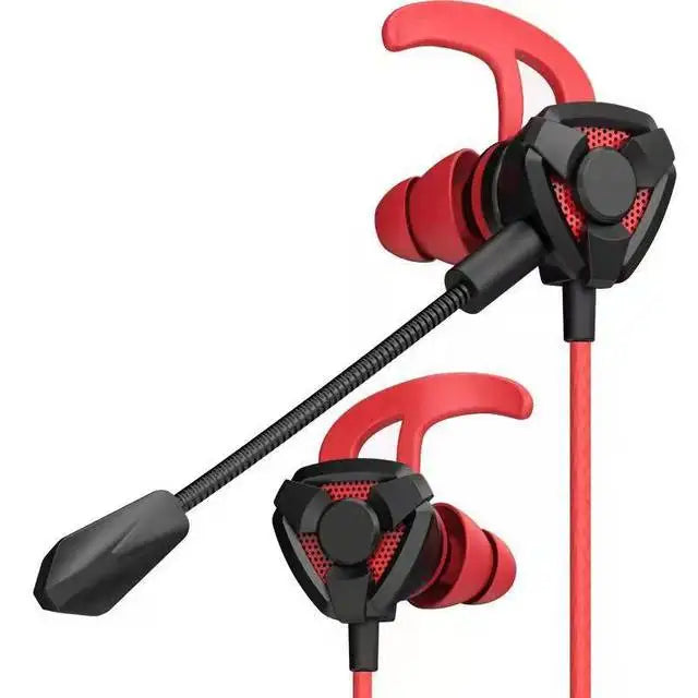 Red and black headset gamer wired earphones with built-in microphone and ergonomic in-ear design for immersive gaming audio