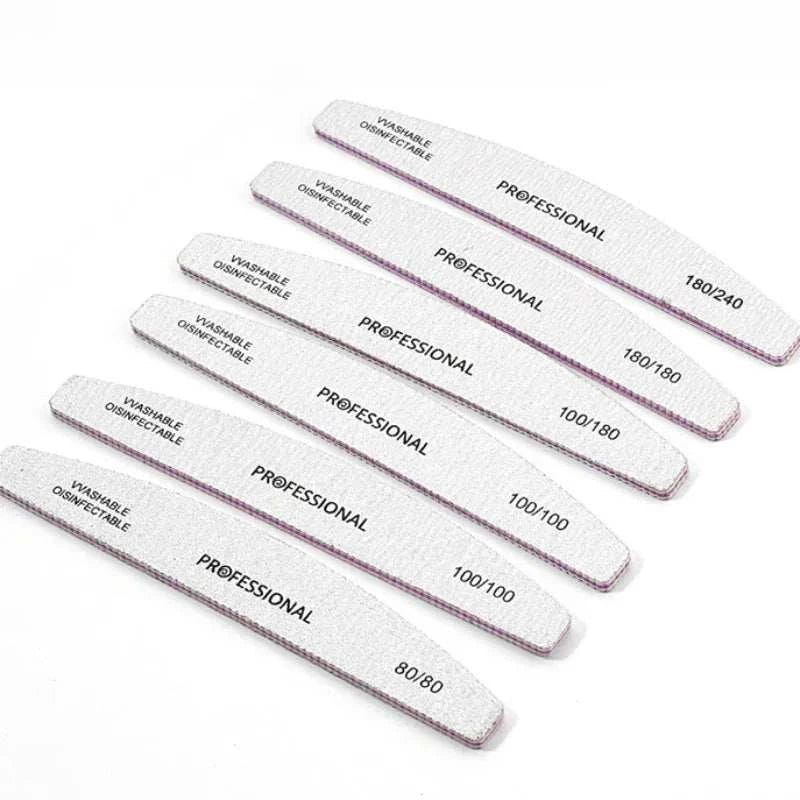 Professional Emery Nail File Set with multiple dual grit buffers, washable and designed for precise nail shaping and smoothing.
