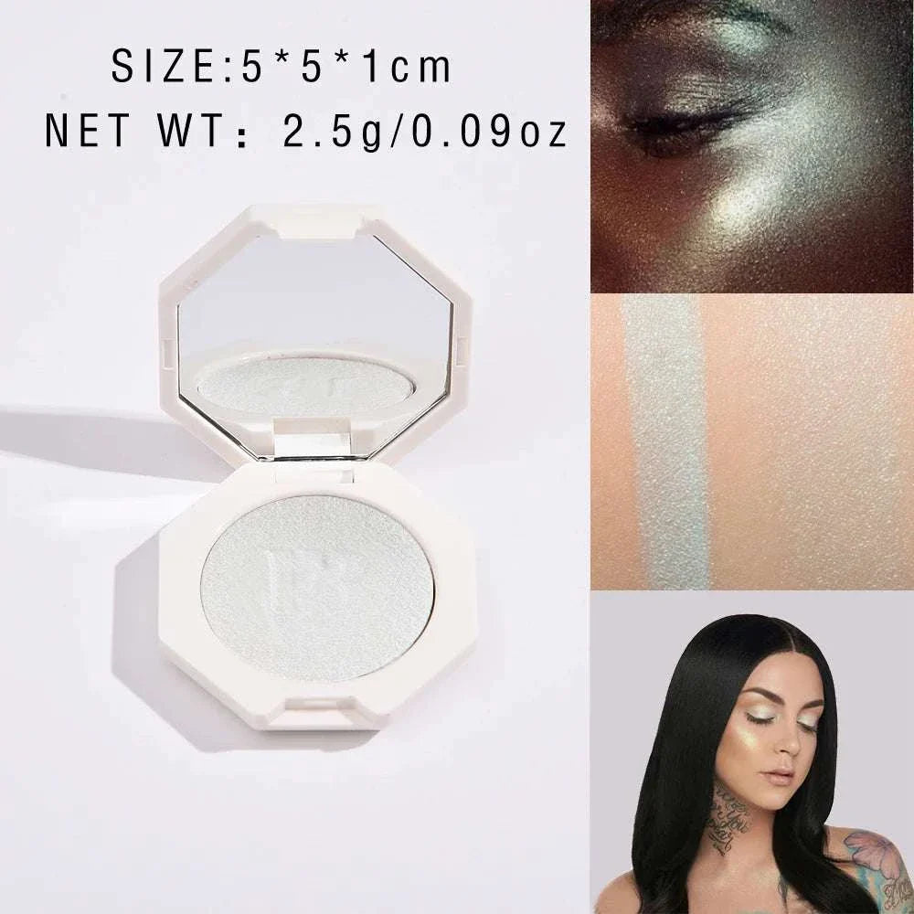 Compact Face & Body Shimmering Highlighter with 3D diamond shine, smooth blendable texture, and versatile use for radiant glow on face and body.