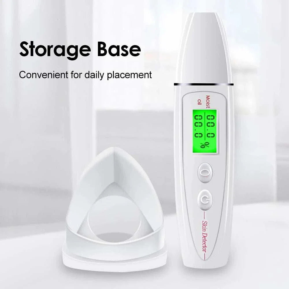 Digital Skin Analyzer with LCD display and storage base measuring skin moisture and oil levels.