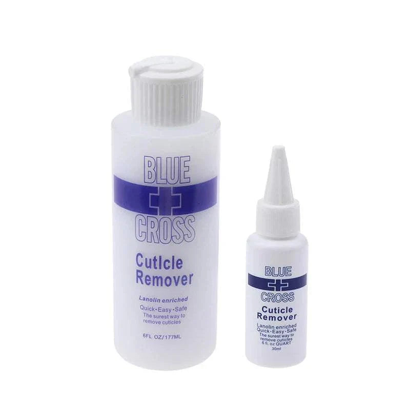 Blue Cross Foot Cuticle Remove bottles for exfoliating and softening feet with lanolin-enriched formula