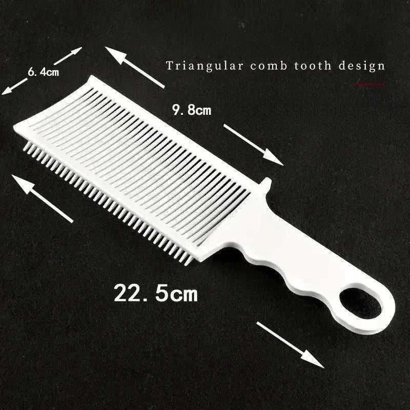 White barber fade comb with triangular teeth design and ergonomic handle, measuring 22.5 cm in length for precision hair cutting and fading.