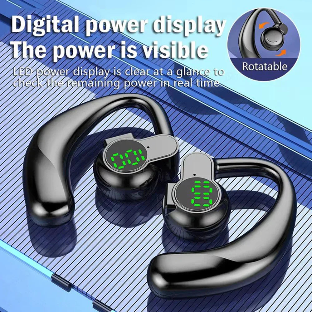 180° Wireless Headphone with Bluetooth 5.4, rotatable earhook, noise-canceling mic, and LED battery display