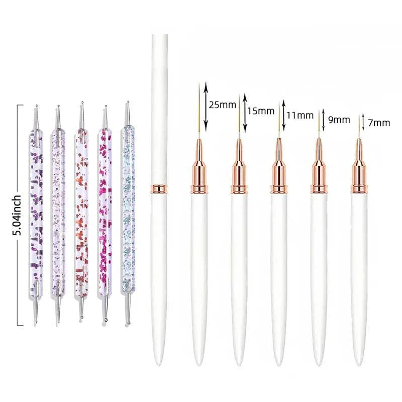 5pcs nail liner brush set with versatile sizes and ergonomic white handles for precise nail art designs