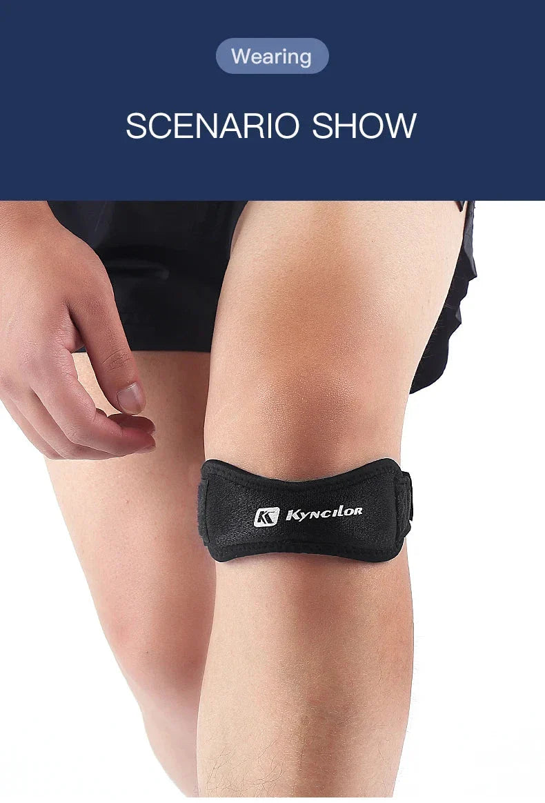Adjustable silica gel knee tendon strap protector worn below kneecap for support and pain relief
