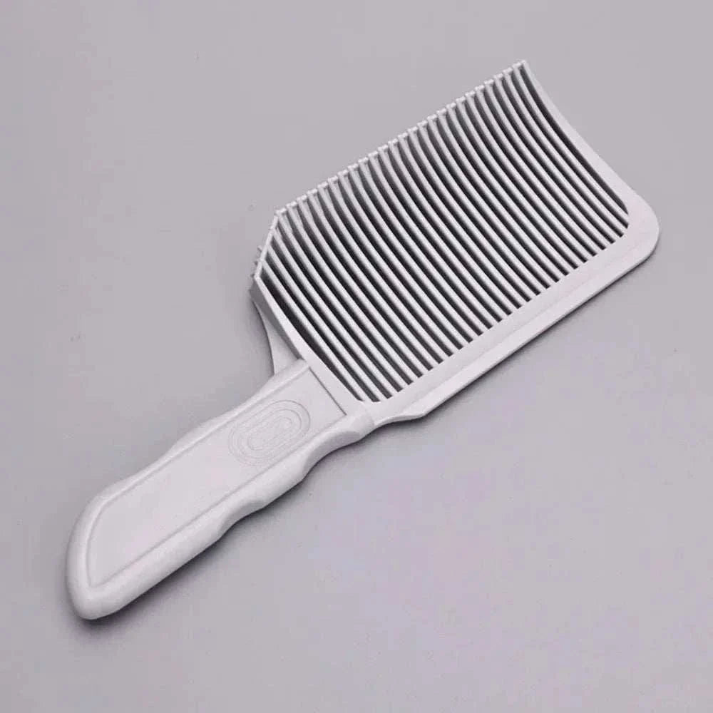Professional-grade white barber fade comb with ergonomic handle for precision hair cutting and flat top styling