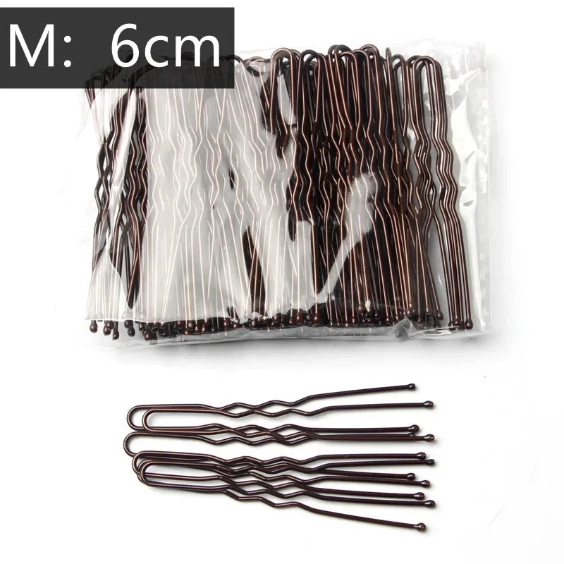 50pcs U-shaped metal hair pins brown 6cm secure hold wave grip