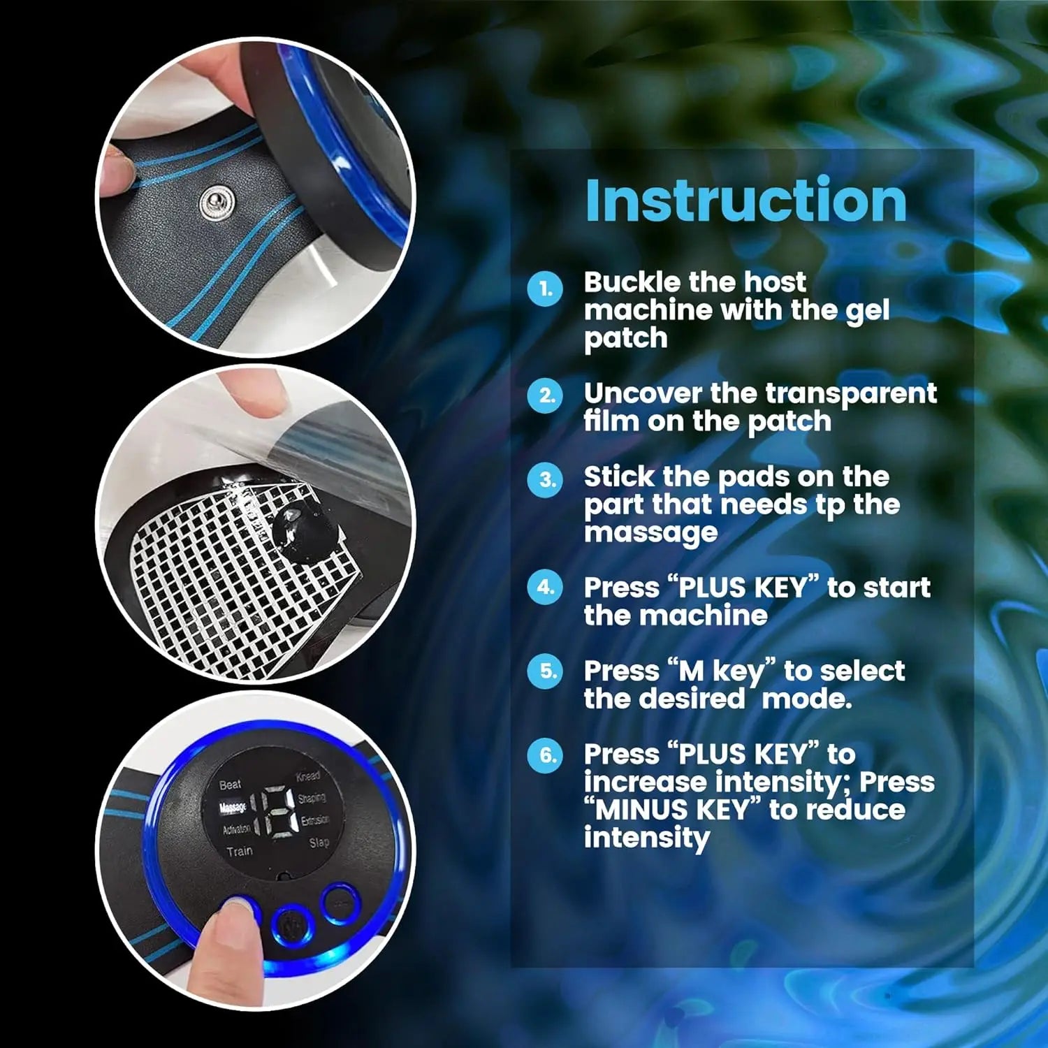 Mini Electric Neck Massager with gel patches, adjustable intensity, and easy-to-use control panel for deep tissue massage and heat therapy.