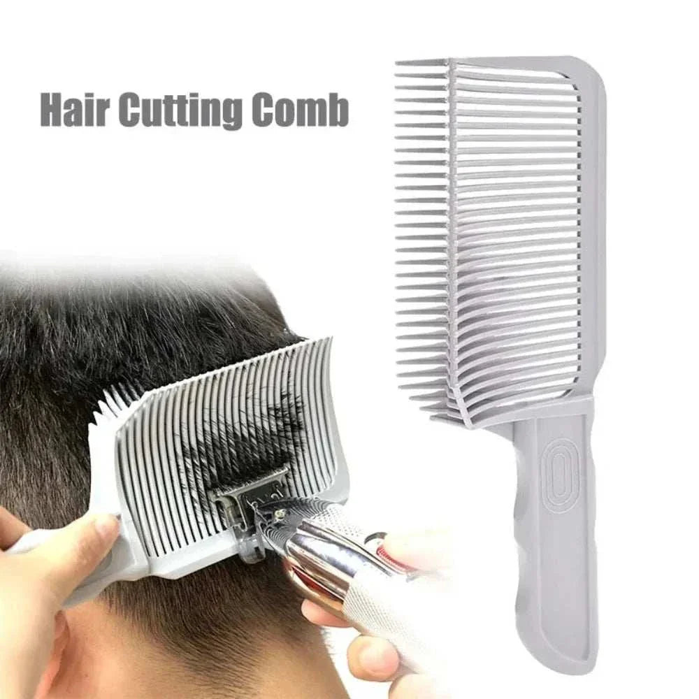 Barber fade comb hair cutting tool with ergonomic grip for precision fades and flat tops in hairstyling